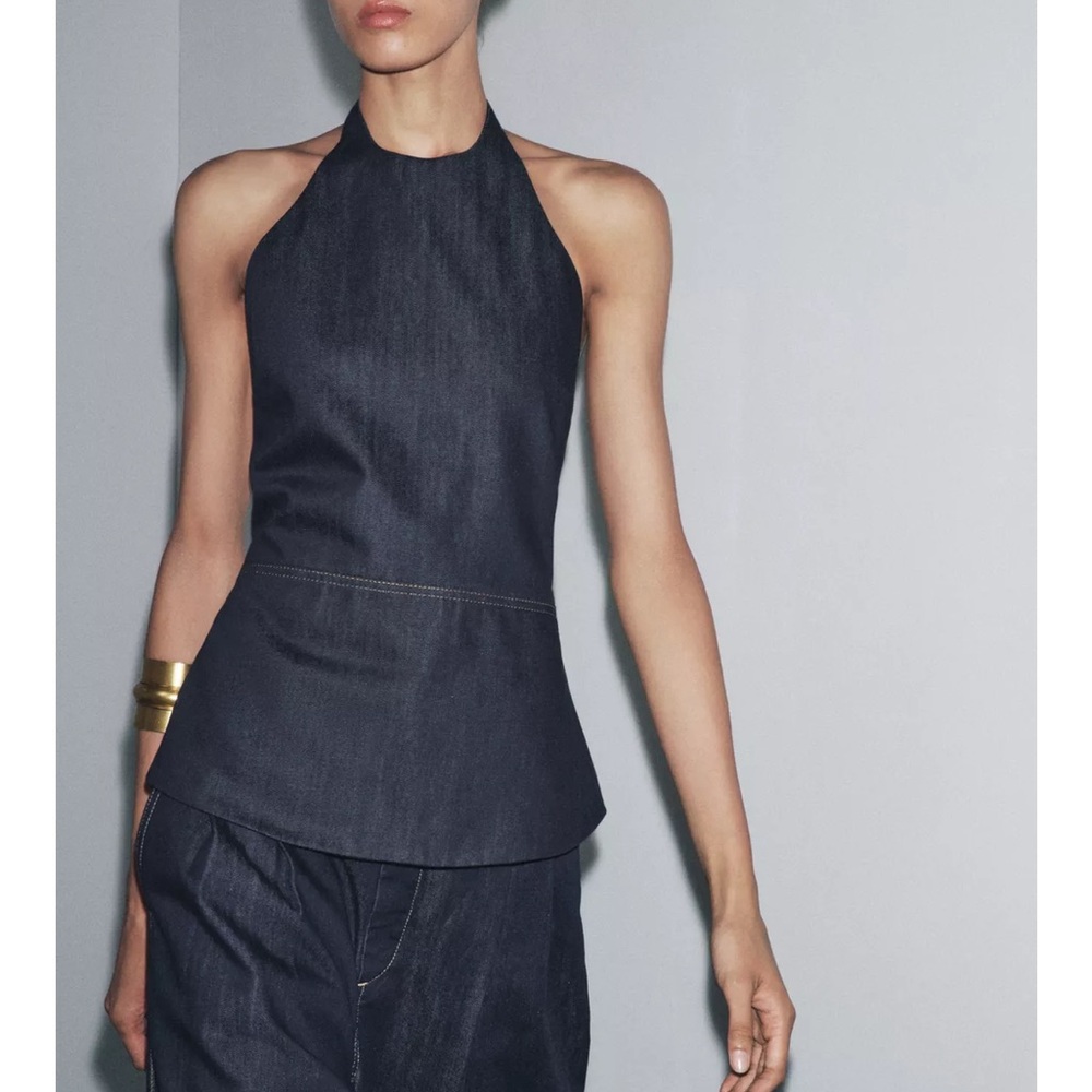 Zara NWT ZW COLLECTION denim halter top
